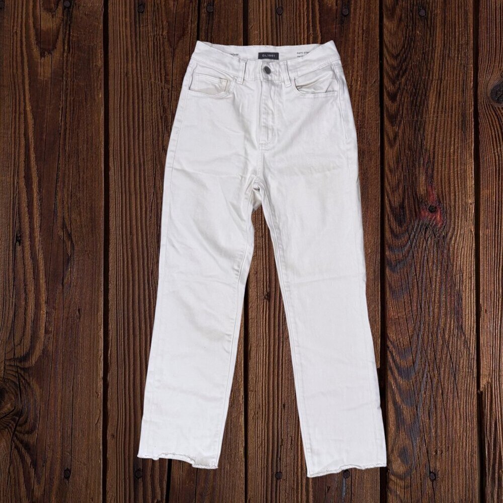 DL1961 Patti Straight Leg High Waist Rise Vintage Ankle Ecru Off-White Cream 26